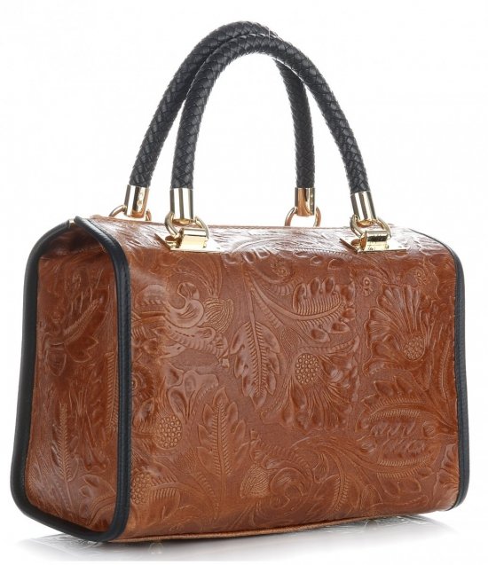 Kožené kabelka kufrík Genuine Leather hnedá 214E
