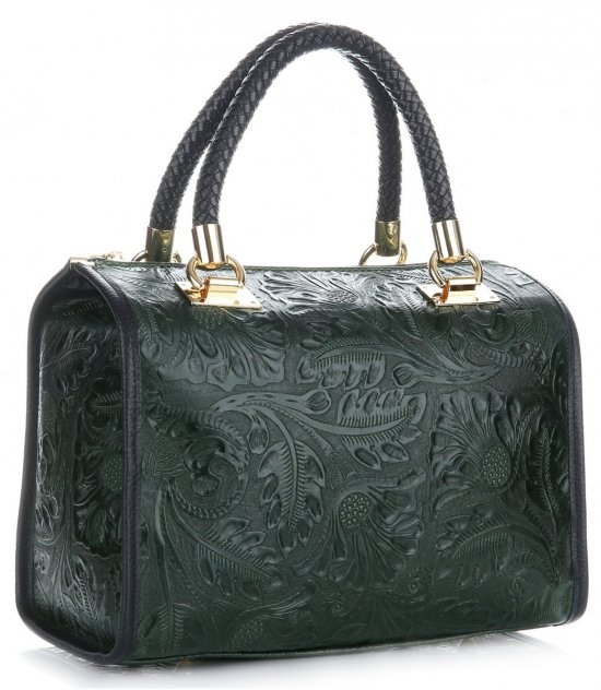 Kožené kabelka kufrík Genuine Leather fľašková zelená 214E