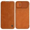 Nillkin Qin Leather Pro Case etui iPhone 14 Plus osłona na aparat kabura pokrowiec obudowa z klapką brązowy
