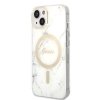 Zestaw Guess GUBPP14SHMEACSH Case+ Charger iPhone 14 / 15 / 13 6,1 biały/white hard case Marble MagSafe