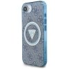 Etui Guess IML Metal Glitter 4G Circle Triangle MagSafe do iPhone 16e niebieski