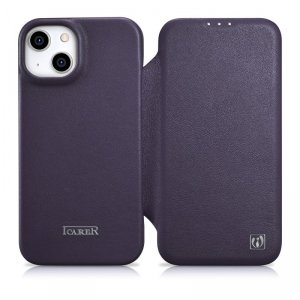 iCarer CE Premium Leather Folio Case skórzane etui iPhone 14 z klapką magnetyczne MagSafe ciemnofioletowy (WMI14220713-DP)