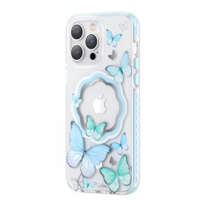 Kingxbar Butterfly Series magnetyczne etui iPhone 14 Plus MagSafe etui z motylami niebieskie