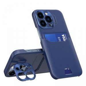 Leather Stand Case etui Samsung Galaxy S23 Ultra pokrowiec portfel na kartę z podstawką niebieskie