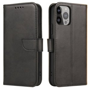 Etui portfel z klapką podstawką do iPhone 15 Pro Max Magnet Case - czarne
