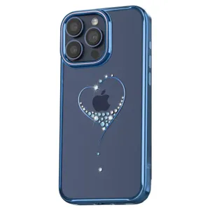 Etui silikonowe z kryształami Swarovski Kingxbar Wish Series do iPhone 15 Pro Max - niebieskie