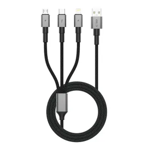 Kabel Mocny 3w1 USB-C / Micro-USB / Lightning do iPhone Samsung Xiaomi Tech-Protect 1.2m 120cm Szary