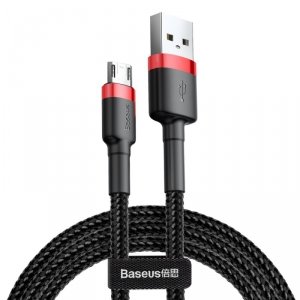 Baseus Cafule Cable wytrzymały nylonowy kabel przewód USB / micro USB 1.5A 2M czarno-czerwony (CAMKLF-C91)