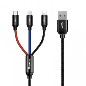Kabel Baseus Three Primary Colors 3w1 USB-A - micro USB / Lightning / USB-C 3.5A 1,2 m - czarny