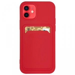Card Case silikonowe etui portfel z kieszonką na kartę dokumenty do iPhone 13 mini czerwony