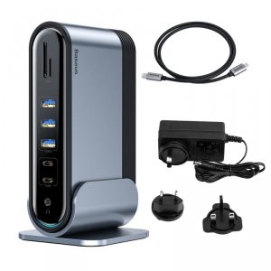 HUB Baseus CAHUB-DG0G 3x USB 3.2 Gen 1 / 2x USB-A / 2x USB-C / czytnik kart SD, micro SD / AUX / 3x HDMI / RJ45 PD 100W (wtyczki