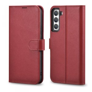 iCarer Haitang Leather Wallet Case skórzane etui do Samsung Galaxy S22+ (S22 Plus) portfel obudowa pokrowiec czerwony (AKSM05RD)