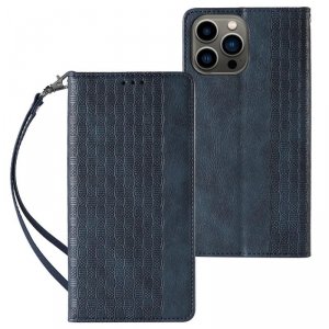 Magnet Strap Case etui do iPhone 12 Pro pokrowiec portfel + mini smycz zawieszka niebieski