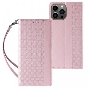 Magnet Strap Case etui iPhone 14 Pro pokrowiec z klapką portfel mini smycz podstawka różowe