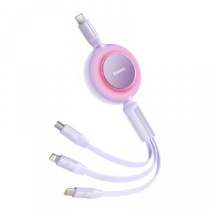 Baseus Bright Mirror 2 zwijany kabel przewód 3w1 USB Typ C - micro USB + Lightning + USB Typ C 3.5A 1.1m fioletowy (CAMJ010205)