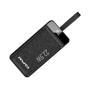 AWEI PowerBank P142K 50000mAh 22.5W czarny/black 3xUSB/PD/Lightning wyświetlacz + lampka LED