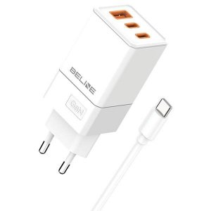 Beline Ładowarka sieciowa 2x USB-C + 1x USB 65W+ kabel USB-C biały/white PD 3.0 + QC 3.0  BLN3CW65C GaN