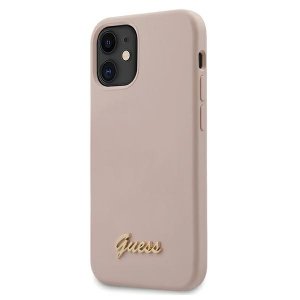 Guess GUHCP12SLSLMGLP iPhone 12 mini 5,4 jasnoróżowy/light pink hardcase Silicone Script Gold Logo