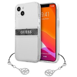Guess GUHCP13SKB4GGR iPhone 13 mini 5,4 Transparent hardcase 4G Grey Strap Charm