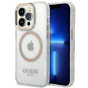 Guess GUHMP14LHTRMD iPhone 14 Pro 6,1 złoty/gold hard case Metal Outline Magsafe