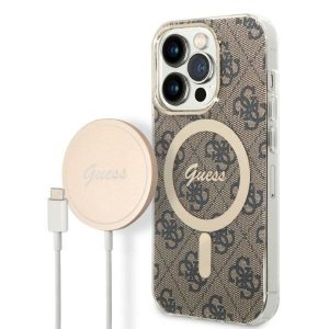 Zestaw Guess GUBPP14XH4EACSW Case+ Charger iPhone 14 Pro Max 6,7 brązowy/brown hard case 4G Print MagSafe