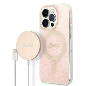 Zestaw Guess GUBPP14LH4EACSP Case+ Charger iPhone 14 Pro 6,1 różowy/pink hard case 4G Print MagSafe
