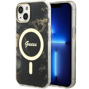 Guess GUHMP14SHTMRSK iPhone 14 / 15 / 13 6.1 czarny/black hardcase Golden Marble MagSafe