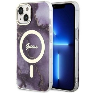 Guess GUHMP14SHTMRSU iPhone 14 / 15 / 13 6.1 purpurowy/purple hardcase Golden Marble MagSafe