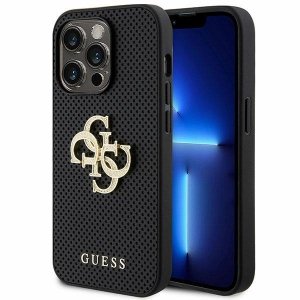 Guess GUHCP15LPSP4LGK iPhone 15 Pro 6.1 czarny/black hardcase Leather Perforated 4G Glitter Logo