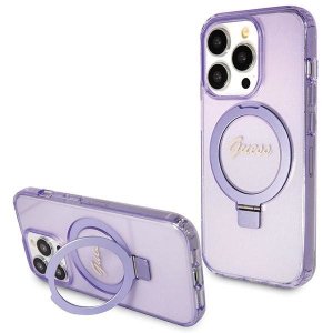 Guess GUHMP14XHRSGSU iPhone 14 Pro Max 6.7 fioletowy/purple hardcase Ring Stand Script Glitter MagSafe