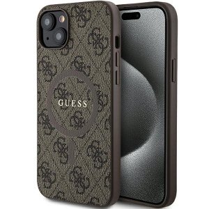 Guess GUHMP14SG4GFRW iPhone 14 / 15 / 13 6.1 brązowy/brown hardcase 4G Collection Leather Metal Logo MagSafe