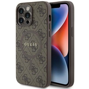 Guess GUHMP15XG4GFRW iPhone 15 Pro Max 6.7 brązowy/brown hardcase 4G Collection Leather Metal Logo MagSafe