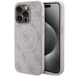 Guess GUHMP15LG4GFRP iPhone 15 Pro 6.1 różowy/pink hardcase 4G Collection Leather Metal Logo MagSafe