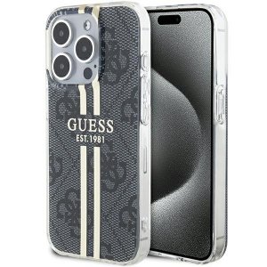 Guess GUHCP15LH4PSEGK iPhone 15 Pro 6.1 czarny/black hardcase IML 4G Gold Stripe