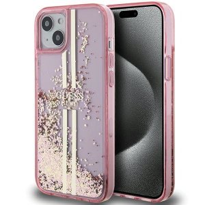 Guess GUHCP15MLFCSEGP iPhone 15 Plus / 14 Plus 6.7 różowy/pink hardcase Liquid Glitter Gold Stripes