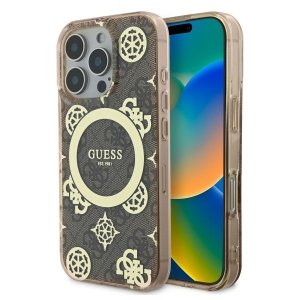 Guess GUHMP16XH4PYEEW iPhone 16 Pro Max  6.9 brązowy/brown hardcase IML Peony On 4G Background MagSafe