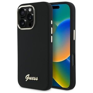 Guess GUHCP16LSMBSLK iPhone 16 Pro 6.3  czarny/black hardcase Silicone Script Metal Logo & Frame