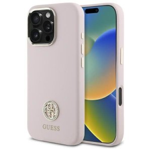 Guess GUHCP16LM4DGPP iPhone 16 Pro 6.3 jasnoróżowy/pink hardcase Silicone Logo Strass 4G