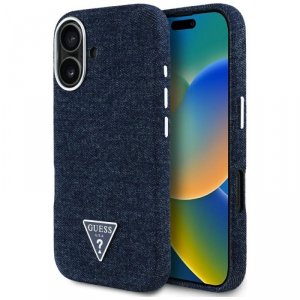 Etui Guess Denim Triangle Logo MagSafe   do iPhone 16 niebieski