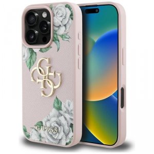 Etui Guess Grained Roses Big 4G logo do  iPhone 16 Pro Max różowy