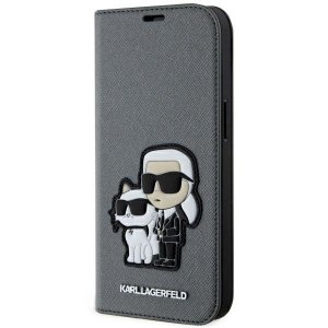 Karl Lagerfeld KLBKP14SSANKCPG iPhone 14 / 15 / 13 6.1 bookcase srebrny/silver Saffiano Karl & Choupette