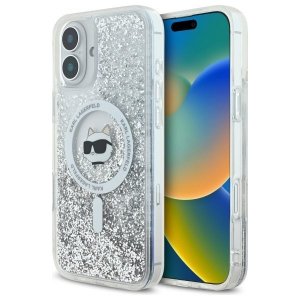 Karl Lagerfeld KLHMP16SLGCHSGH iPhone16 6.1 hardcase transparent Liquid Glitter Choupette Head Magsafe