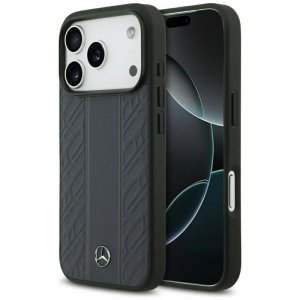 Etui Mercedes Leather Laurel Leaves Stripes MagSafe do iPhone 17 Pro niebieski 