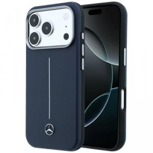 Etui Mercedes Leather Semi Wrap Iconic   Line MagSafe do iPhone 17 Pro granatowy