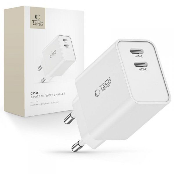 TECH-PROTECT C35W 2-PORT ŁADOWARKA SIECIOWA  PD35W WHITE