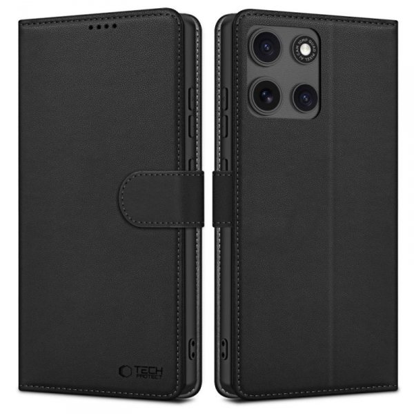 OTWIERANE KSIĄŻKOWE ETUI FUTERAŁ TECH-PROTECT  WALLET MOTOROLA MOTO G15 / G15 POWER MATTE BLACK