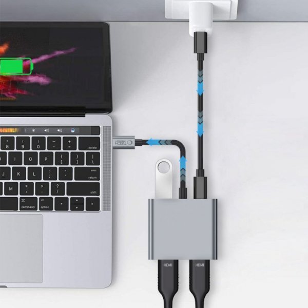 TECH-PROTECT HB08 HUB ADAPTER 4IN1 TYPE-C + USB2.0 + 2 x HDMI 4K 60HZ SPACE GREY
