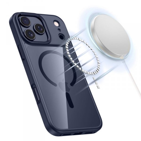 Tech-Protect MagMat MagSafe do iPhone 17 Pro Max – Przezroczyste Etui z Granatową Ramką
