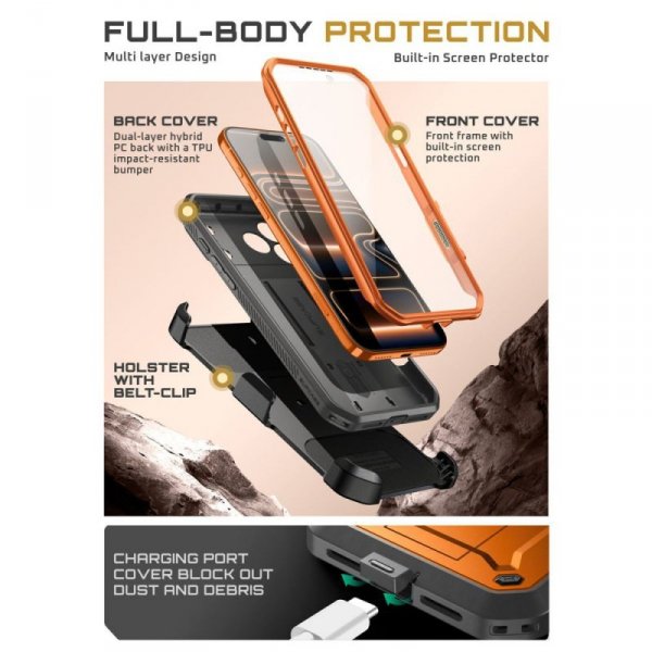 Supcase Unicorn Beetle Pro Etui Pancerne 360 do iPhone 17 Pro Max Koralowe + Klips