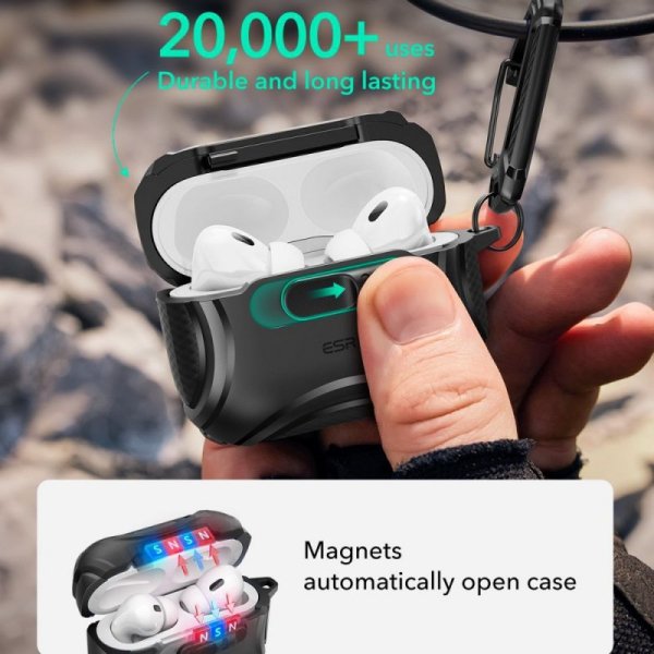 Pancerne Etui MagSafe ESR Cyber FlickLock do AirPods Pro 3 Czarne z Blokadą
